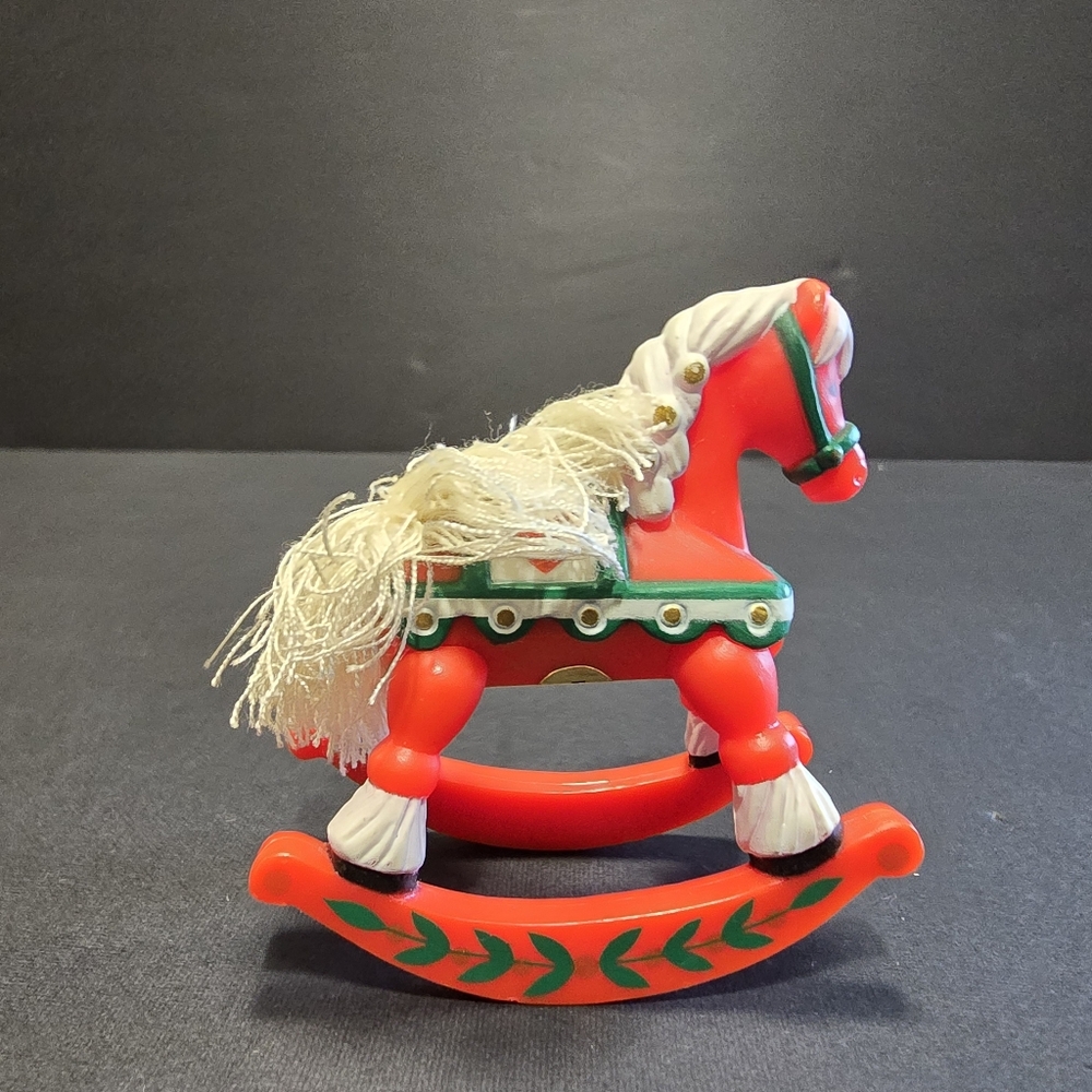 Vtg Christmas Rocking Horse Ornaments 2 Painted Wood, 1 Plastic - Picture 13 of 16